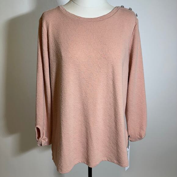 NWT‎ Liz Claiborne Blush Pink Textured Button Detail Blouse Womens Size Large L - Picture 1 of 10